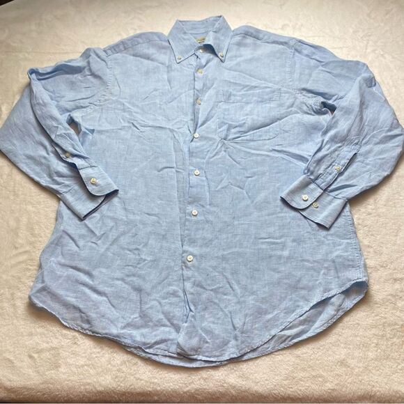 Peter Millar Light Blue 100% Linen Long Sleeve Button Down Shirt Size Medium - Picture 1 of 11